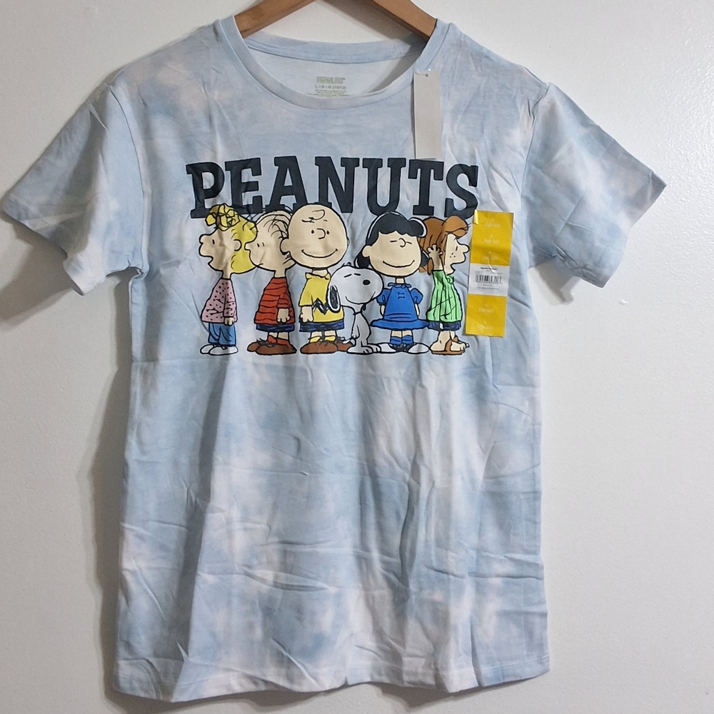 NWT Peanuts Snoopy Gang Girls Short Sleeve Tie Dye Graphic T-Shirt, Large(10-12)